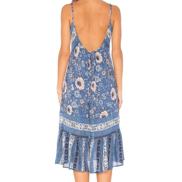 Spell Blue Floral Zahara Metallic Midi Boho Dress - Picture 3 of 16